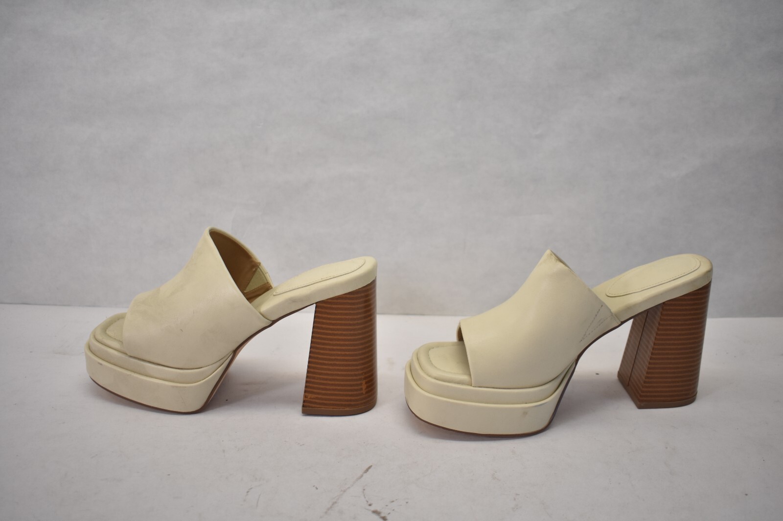 JustFab Bristol Block Heeled Sandal Birch White/Brown Stack Womens Size 7