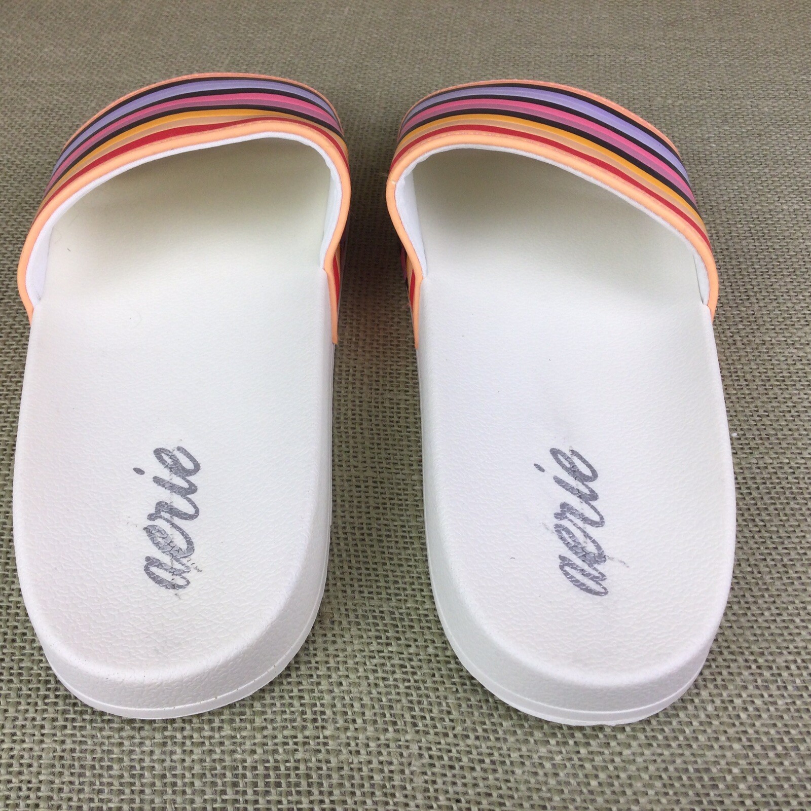 Aerie Slip On Women’s Sandals Striped Colorful Slides Flats Size 9M New