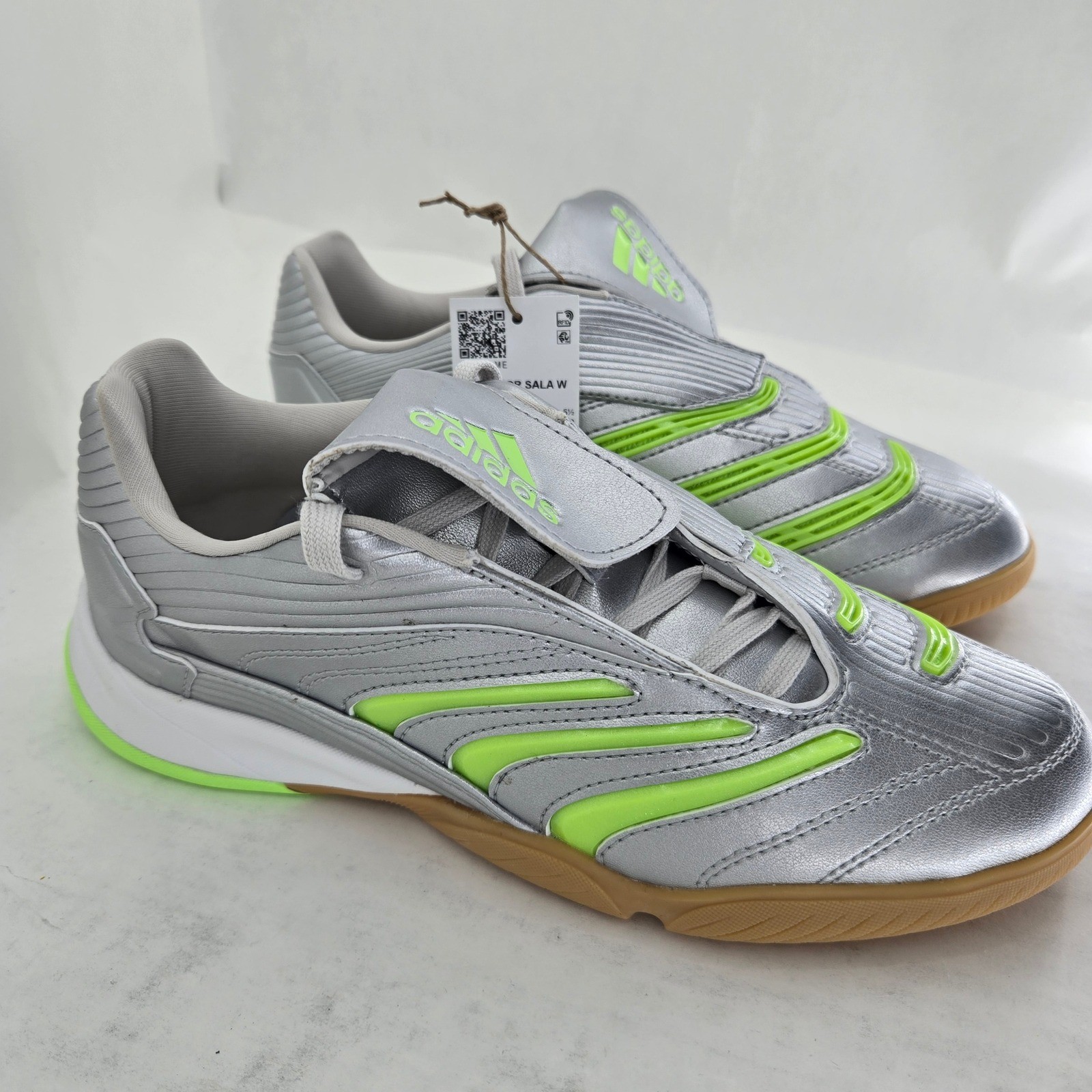 Adidas Predator Sala W Silver Signal Green Indoor Soccer Shoes JR1636 Womens 7