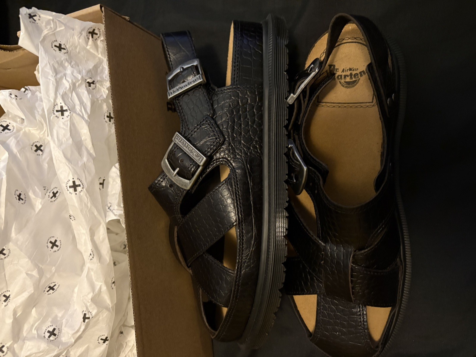 Dr. Martens Archive Sandal Fisherman Crocodile Analine Leather Brown EU 42 US 10