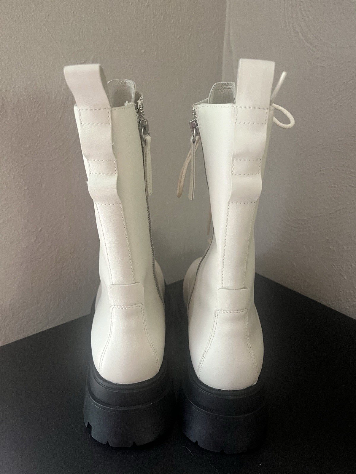 ASH ELTON White Leather Lace-Up Mid-Calf Combat Boots Lug Sole EU 38