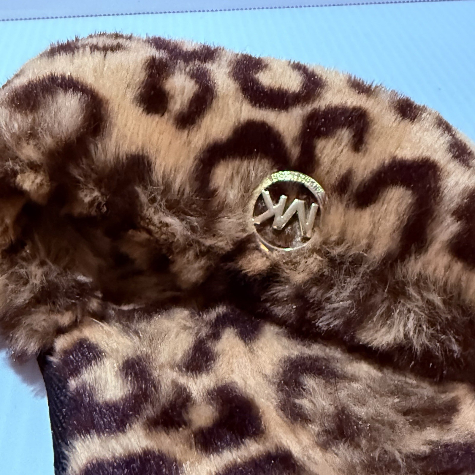 Michael Kors Women’s 9.5 Leopard Faux Fur Slide Slippers Brown/Black Logo