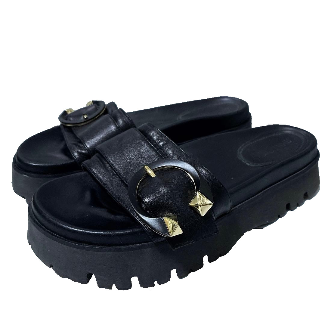 JIMMY CHOO MAITI FLAT Platform Slide Sandals Women’s Black EU 37 Leather Studs