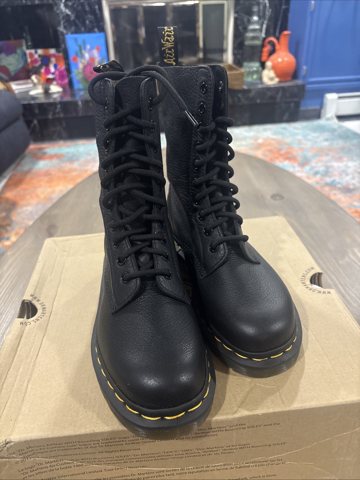 Dr. Martens Pascal 1490 Virginia Leather Boots for Women, Black Grunge Core NIB