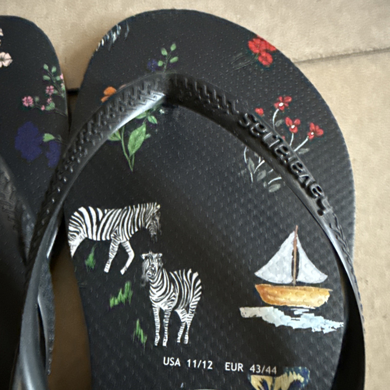 Havaianas Slim Black w/Animals/Flowers/Sailboats EU 41-42 New