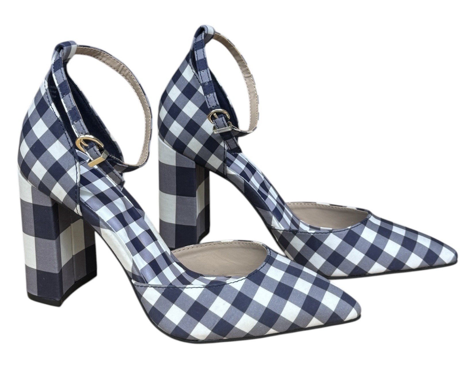 DRAPER JAMES RSVP Bianca Navy Gingham Ankle Strap Women’s Shoes Heels Size US 6