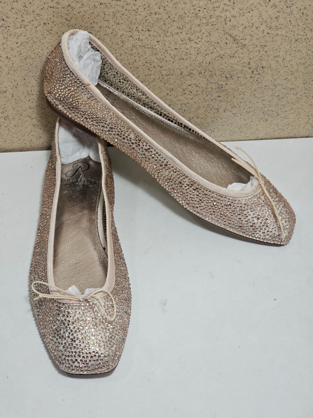 PAPELL Women’s Size 8 GOLD Ballerina Flat w Leather Sole Pump Sandal Heel Shoe