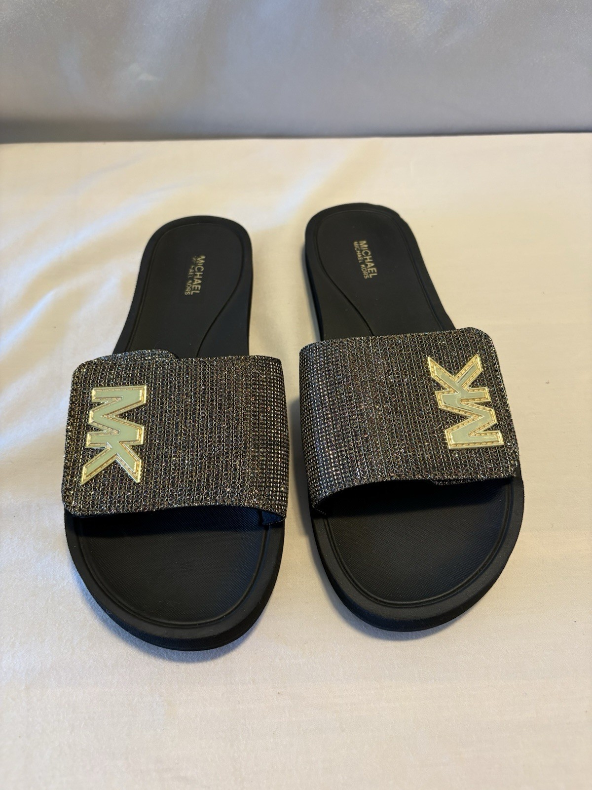 Michael Kors Sparkly Slides MK logo Size Womens 10 Shoe