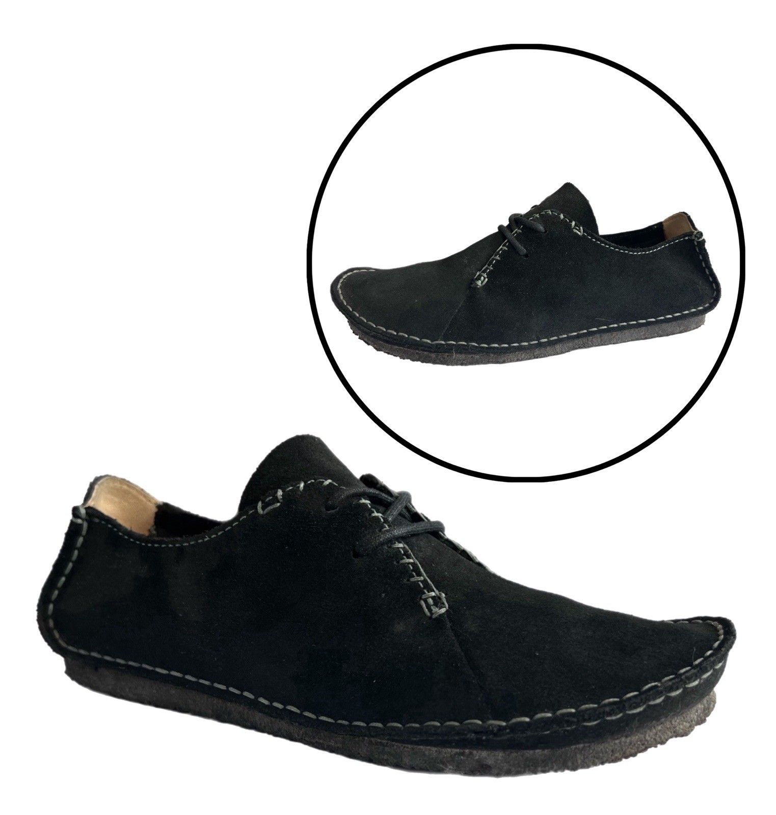 Clarks Originals Faraway Field Oxford 75537 Black Suede Crepe Soles – Womens 10M