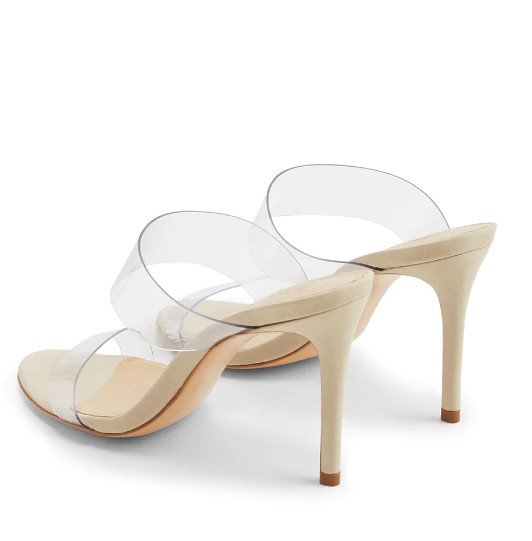 Schutz Ariella Beige Open Toe Translucent Straps Stiletto High Heel Sandals