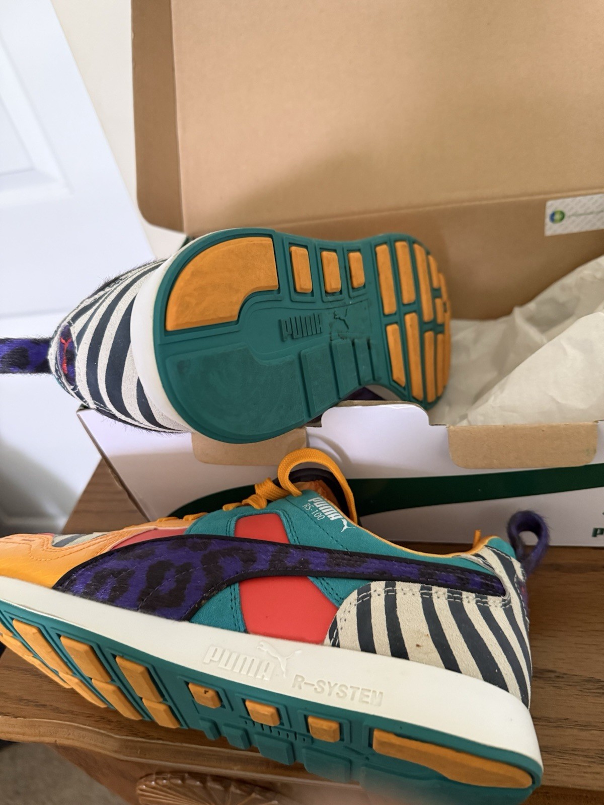 PUMA RS-100 Animal Patchwork Multi-Color Zebra Leopard Sneakers Jr 7C /Women 8.5