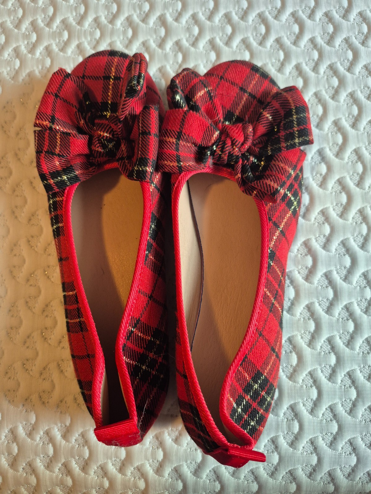 flat plaid shoes with bow