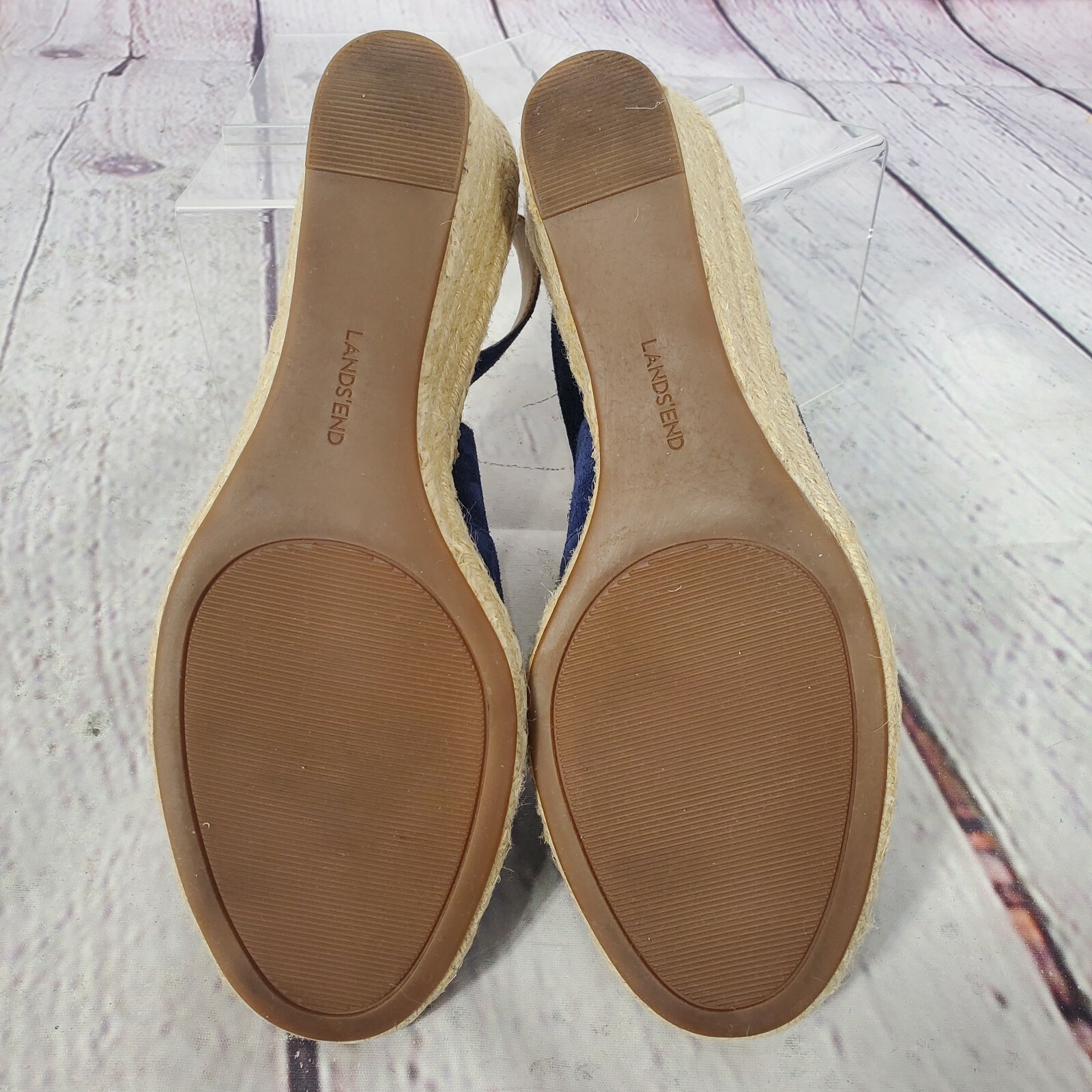 Lands End Women’s Size 9 Deep Sea Blue Slingback Espadrille Suede Wedges