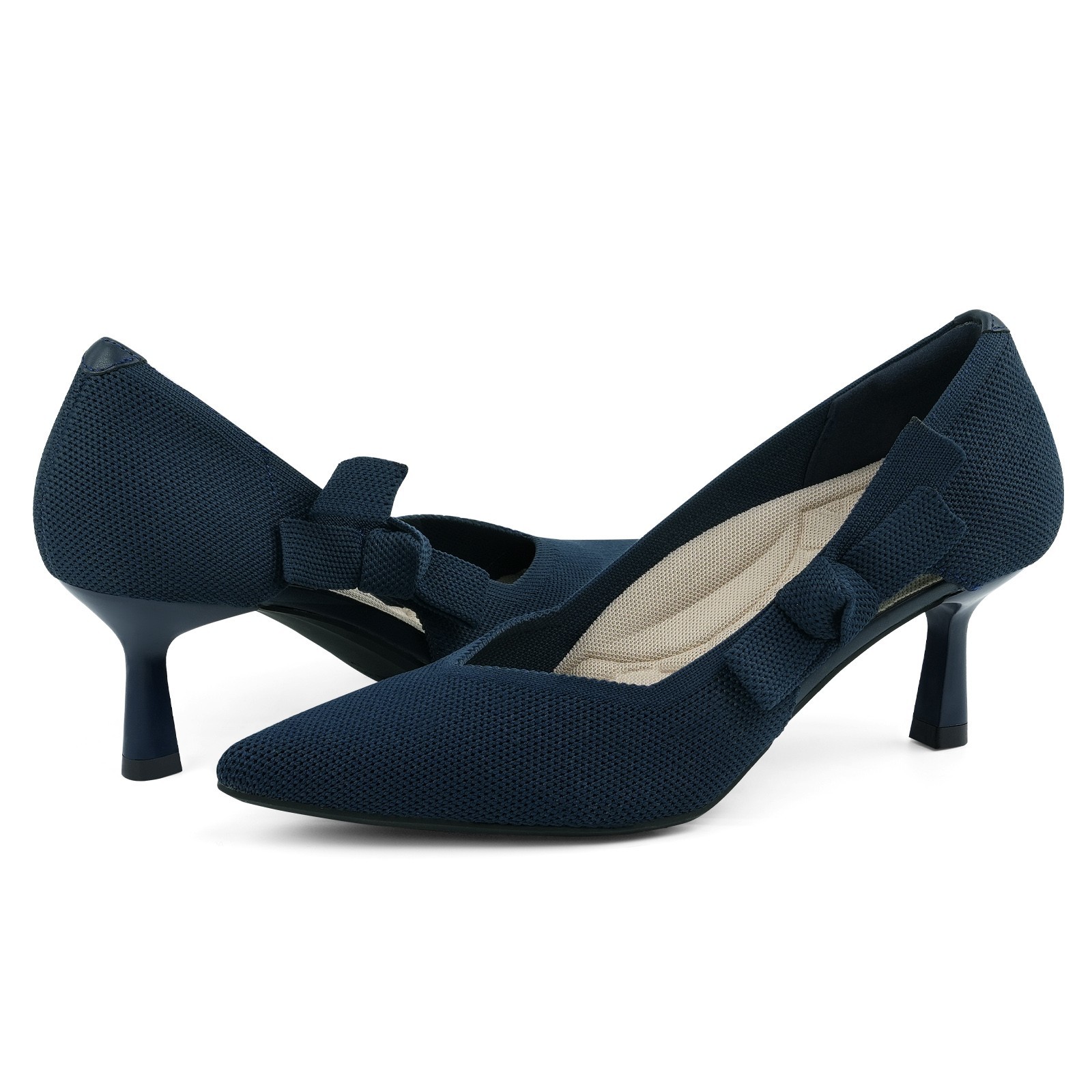 Knit Bow Kitten Heels 2.1″ Low Heel Pointed Toe Pumps Non-Slip Sole Dressy Shoes