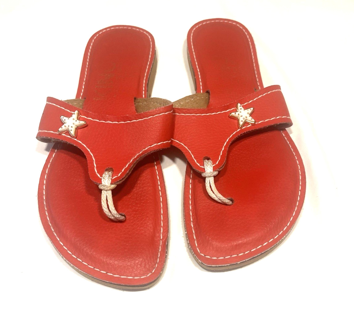 KINO Key West Vintage Red Natural Leather Thong Flip Flop Sandals Charm Size 10