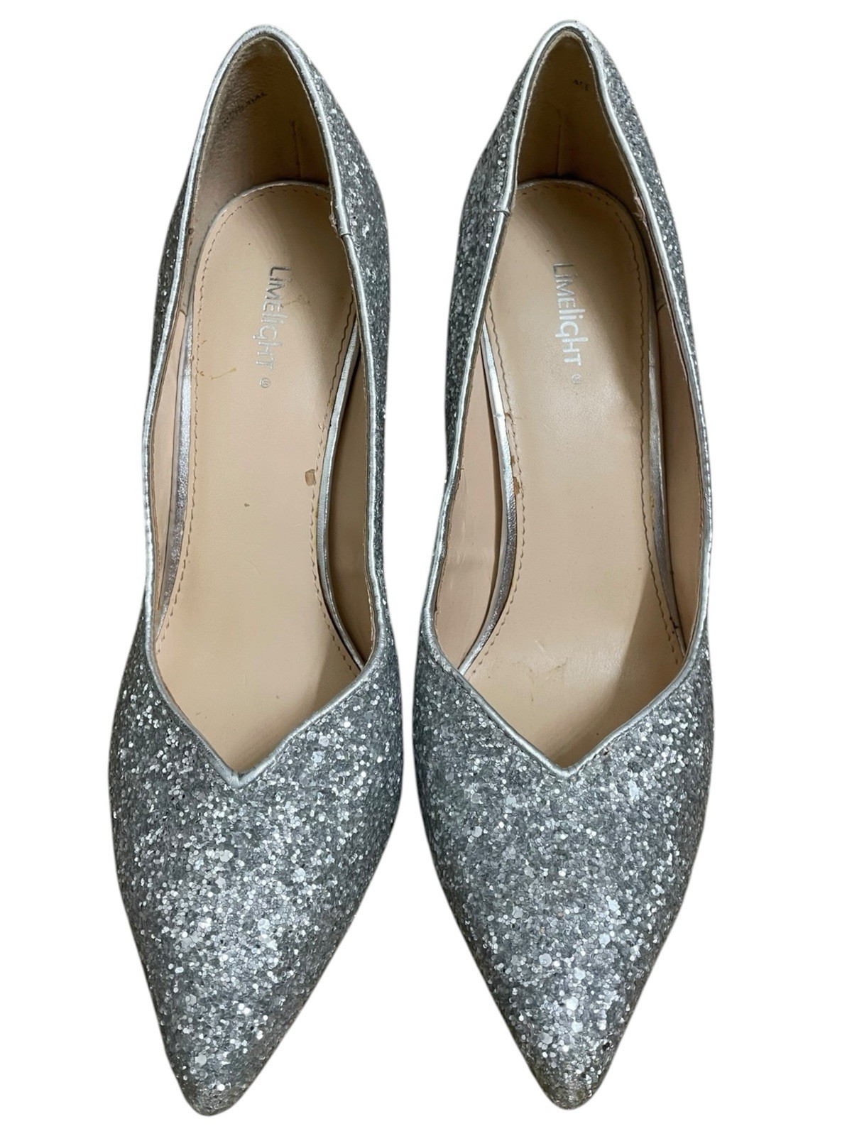 Limelight Silver Glitter Pointed Toe Heels Pumps Size 8