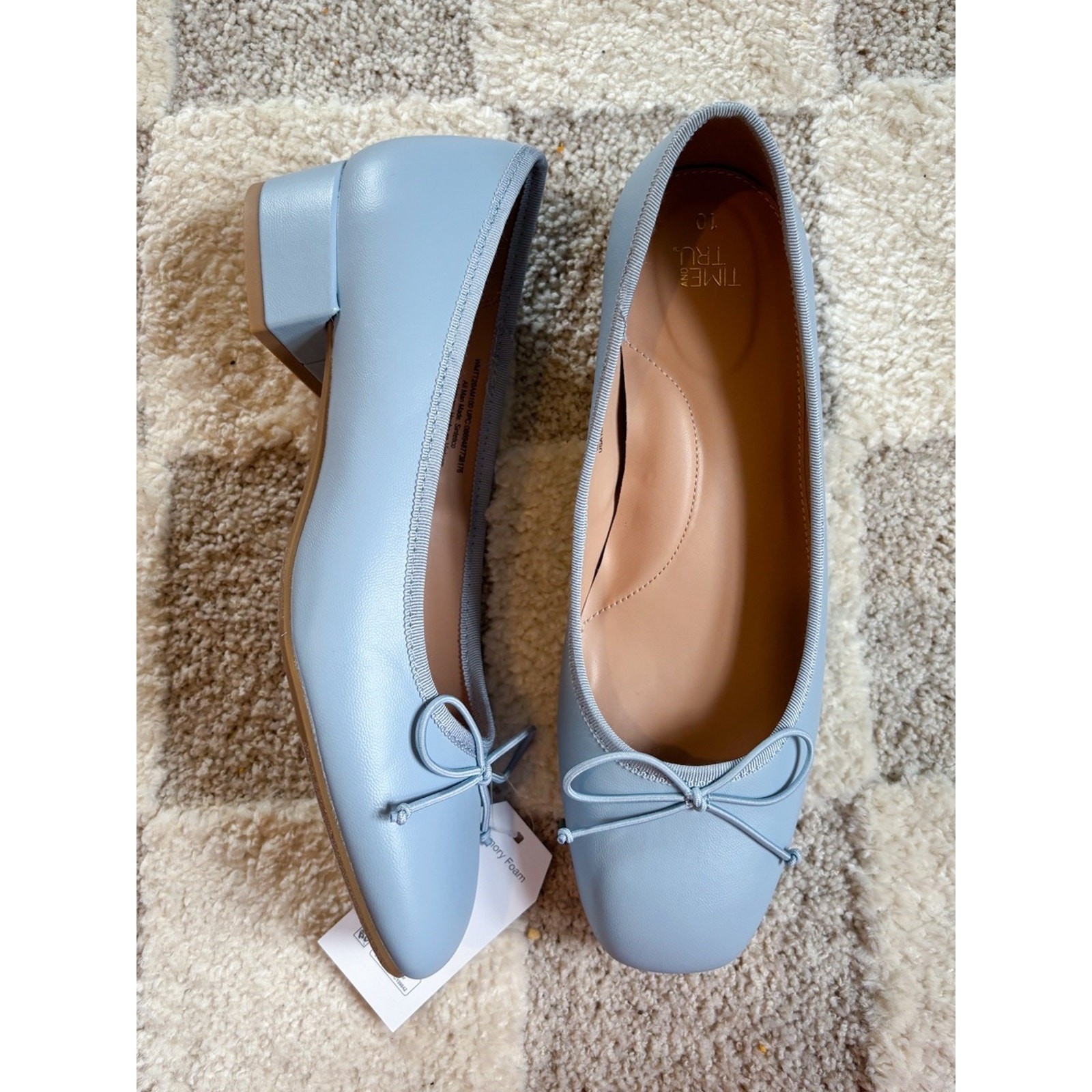 NWT Time and Tru Bow Low Block Heel Light Blue Shoes Women Size 10 Ballet Pump