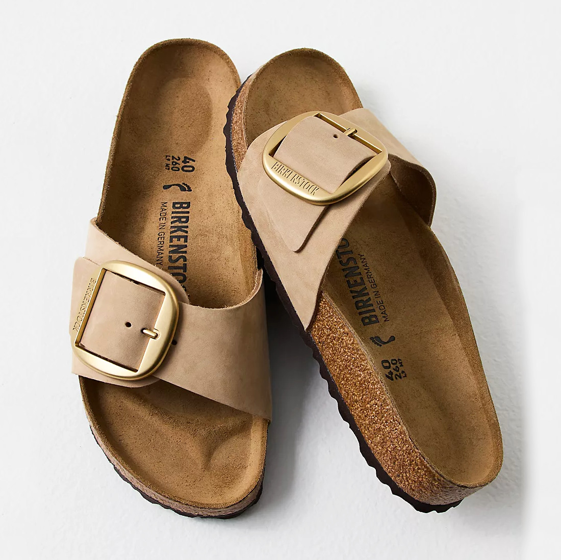 Birkenstock Women’s Madrid Big Buckle Sandcastle Nubuck Leather Sandals EU37-41