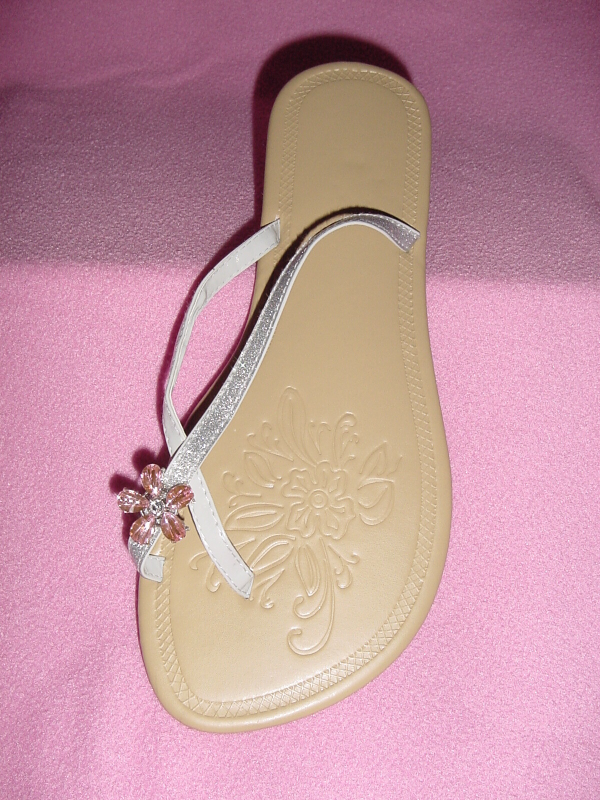 Metallic Glitter Thong Flop Sandal Gems GREEN or GRAY/SILVER XL 11-12 FREE SHIP