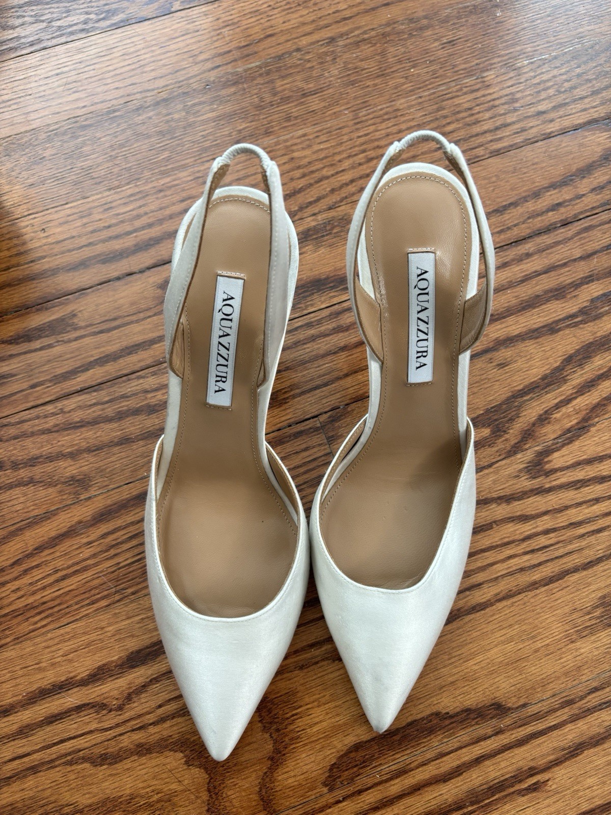 Aquazzura Satin Slingback Stiletto Pointed Toe Heels White EU 38 Women