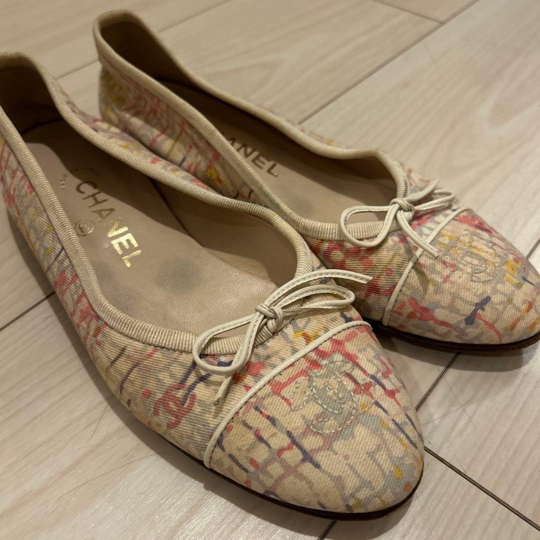 CHANEL Cocomark Flat Shoes Pumps EU 36.5 US 6.5 Canvas Multicolor Women Used