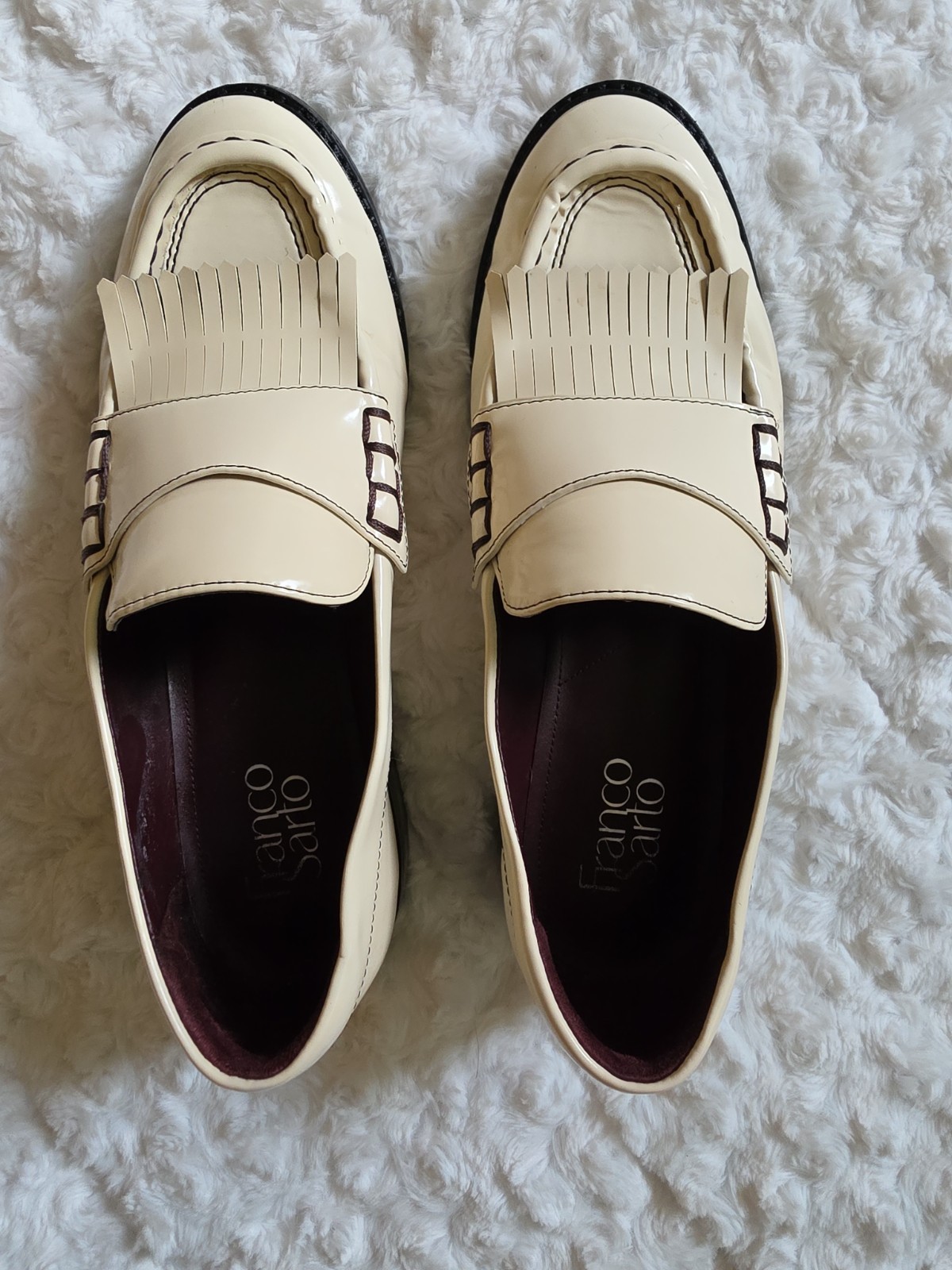 Franco Sarto Alonzo Loafers Women’s 8.5M Ivory Fringe Preppy Flats Slip-On