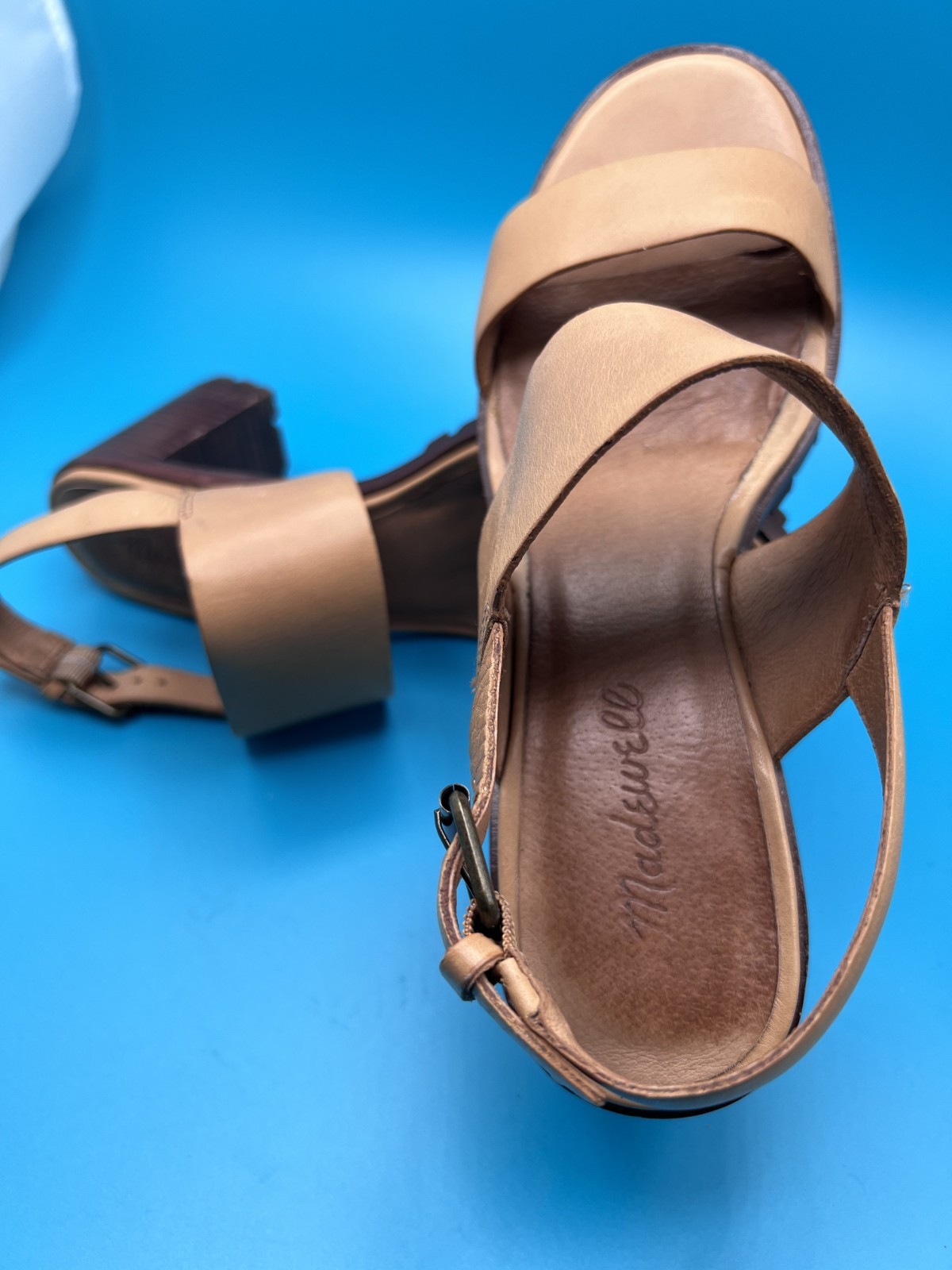 Madewell The Kiera Lugsole Sandal Leather Block Heel Camel Brown Size 8