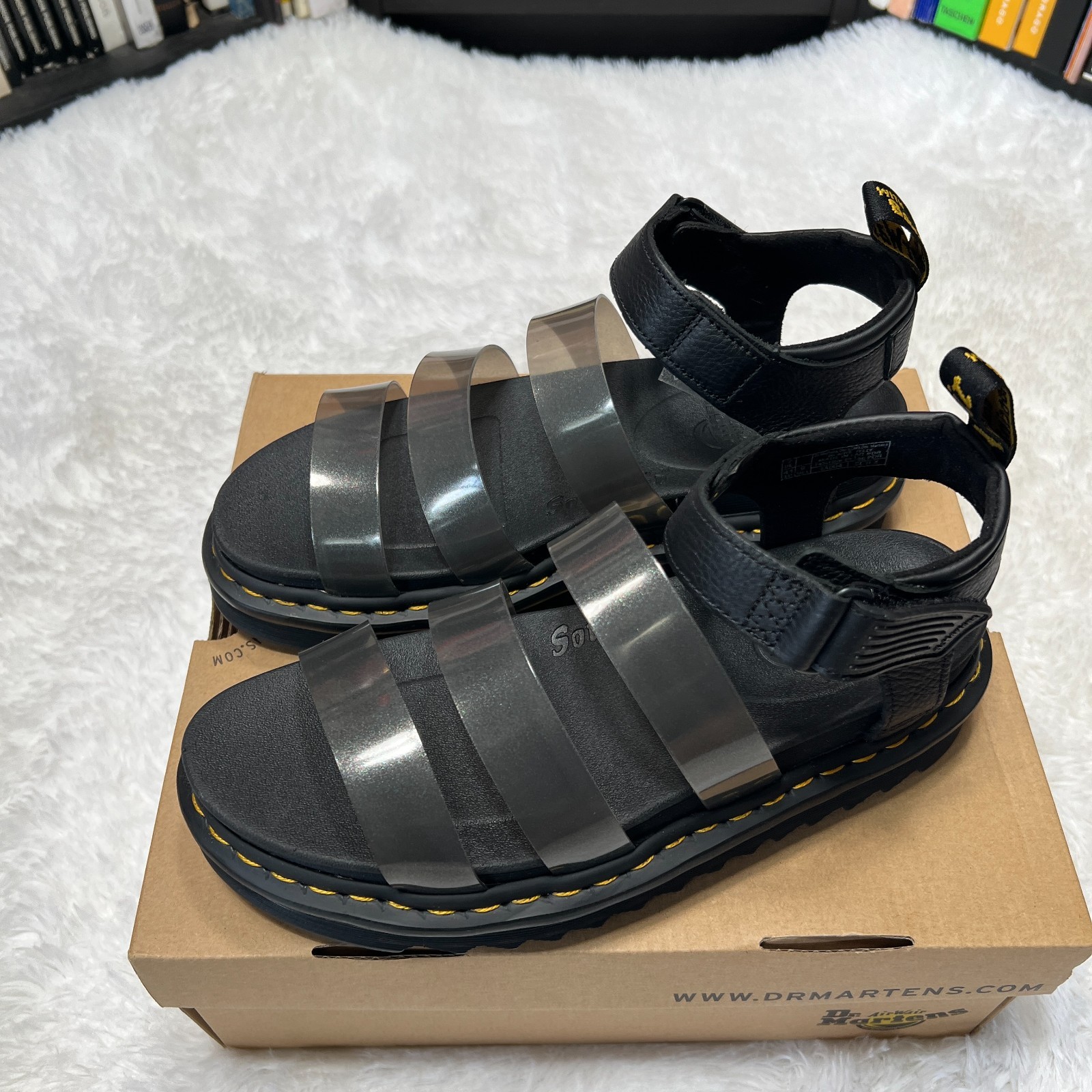 DR MARTENS BLAIRE JELLY GLITTER STRAP SANDALS BLACK SIZE 9