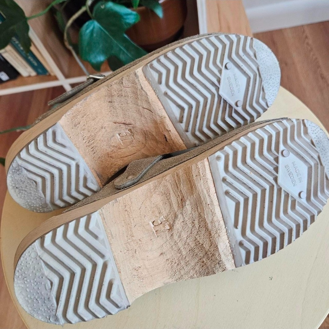 mia taupe suede leather slides mules clogs retro boho cottage hippie indie urban