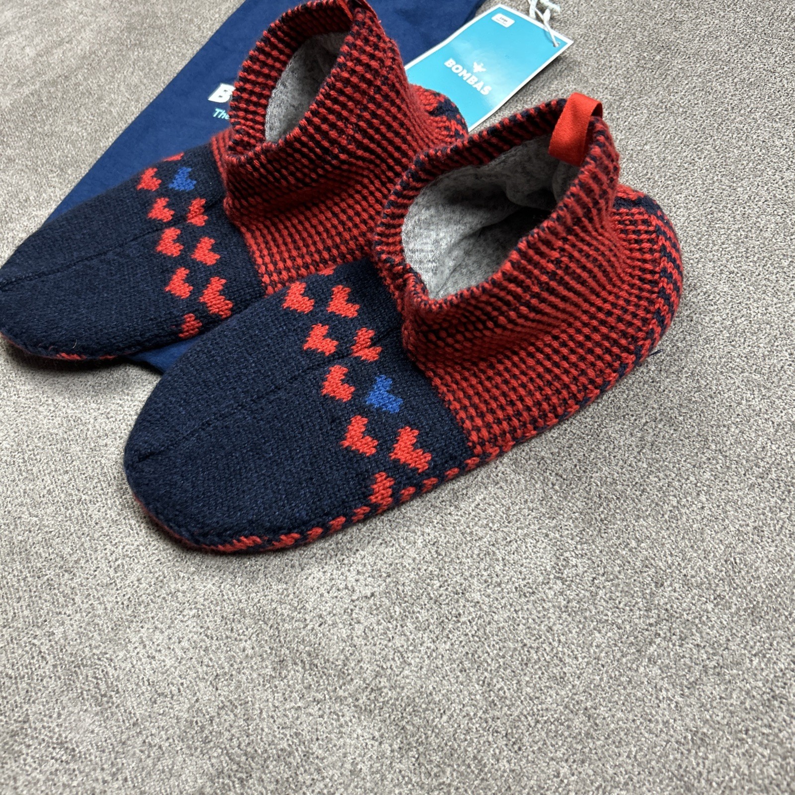 NWT Bombas The Gripper Slipper Socks Merino Knit Red Blue Large With Bag