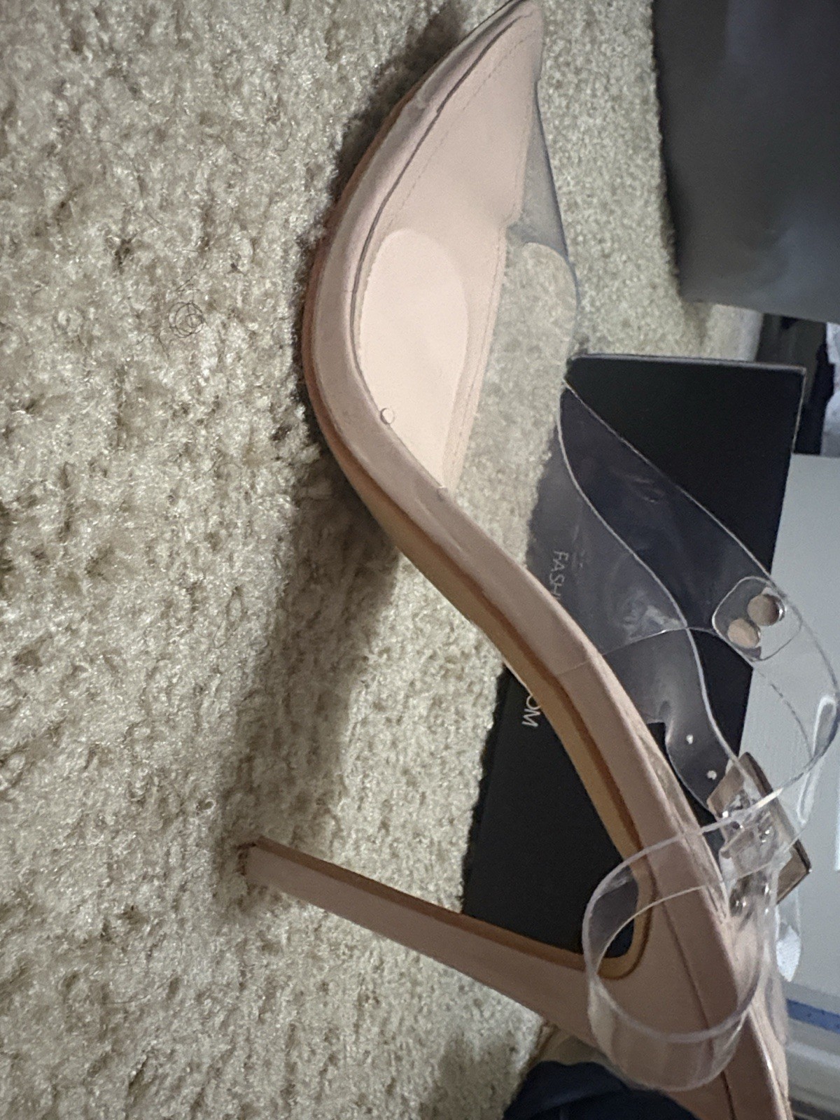 Fashion Nova Women’s Clear Ankle Strap Stiletto Buckle Sandals Beige 10