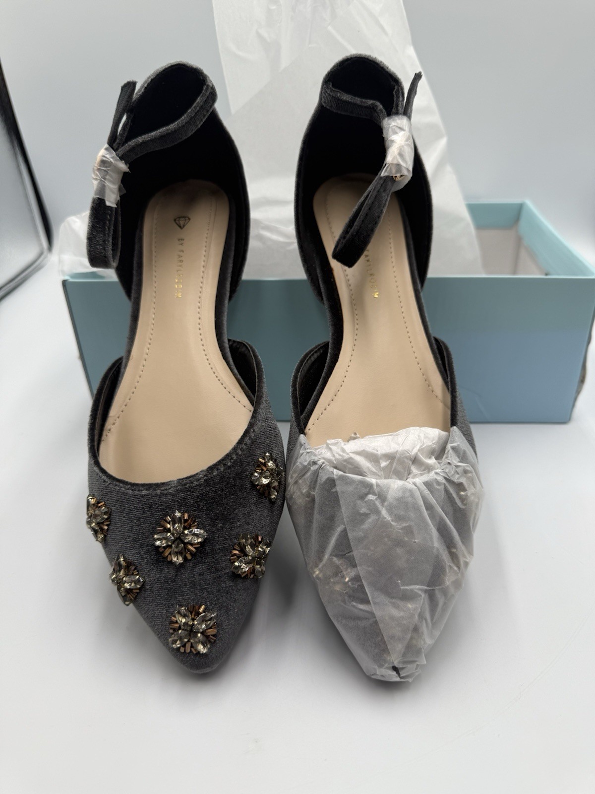By Farylrobin Celinda Gray Velvet Embellished Flats Women’s Size 6.5