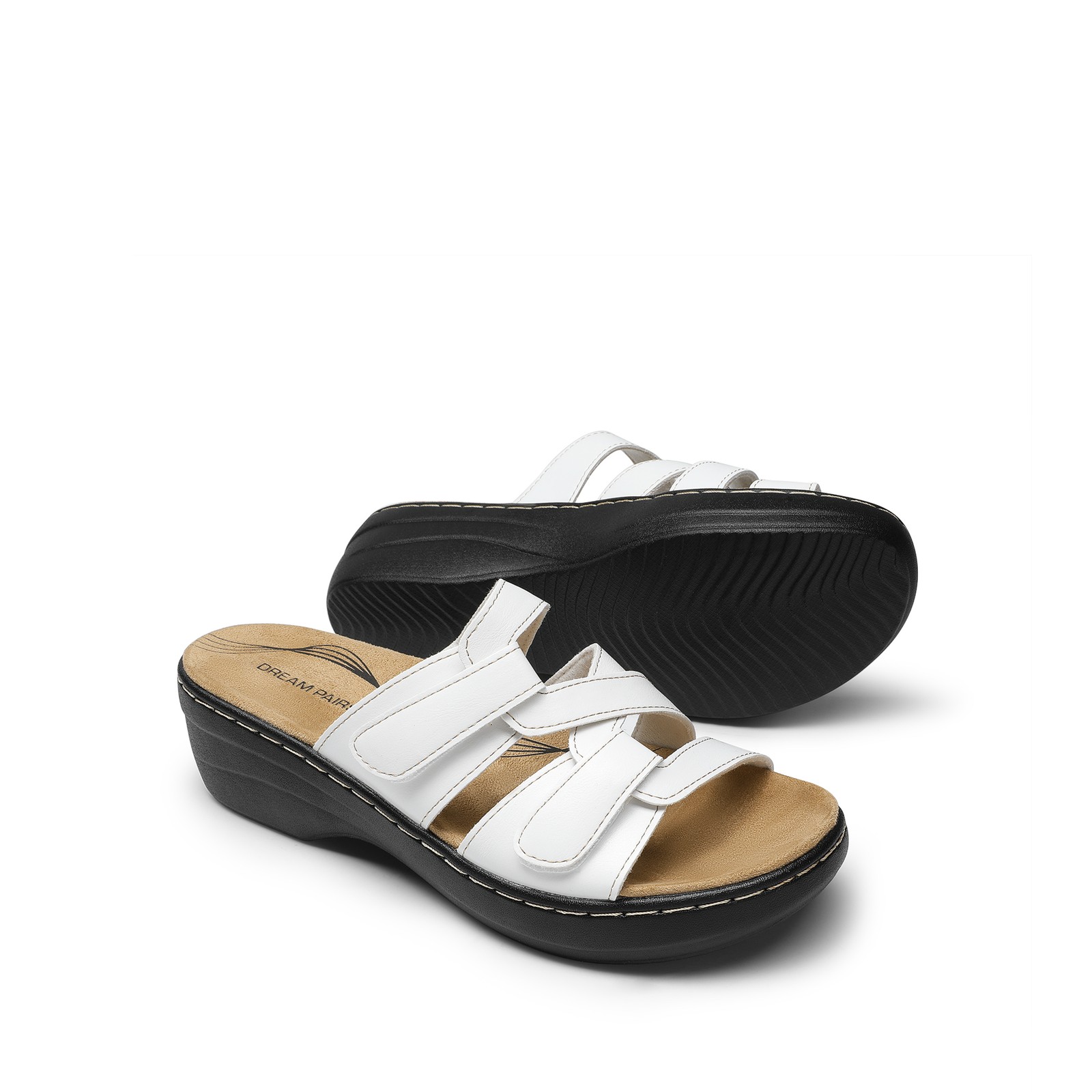 Women Summer Arch Support Slide Sandals Adjustable Strap Beach Low Wedge Sandals