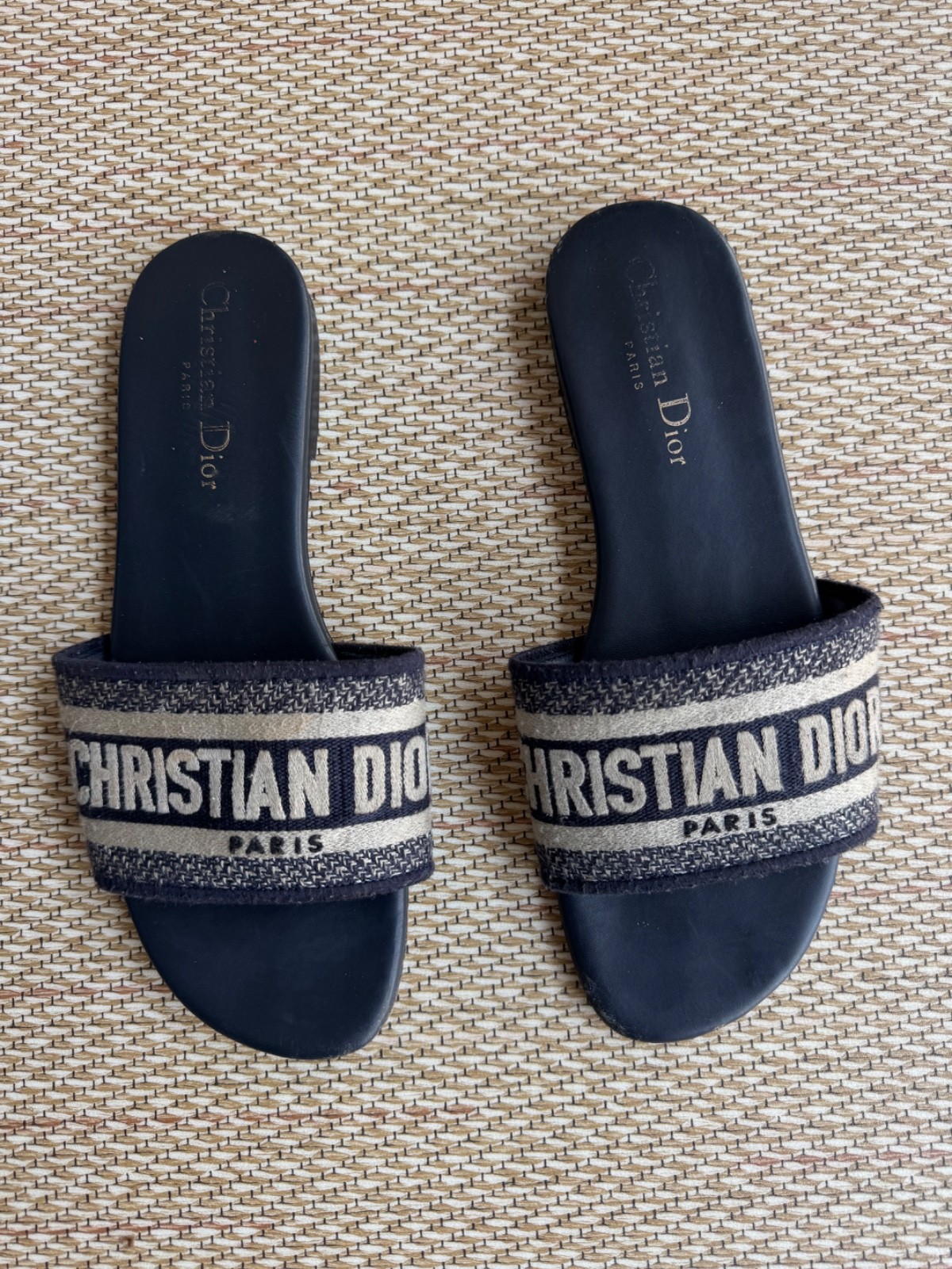 Christian Dior Dway Slide Sandals Blue Oblique Canvas Women’s EU 38 US 7.5 Made