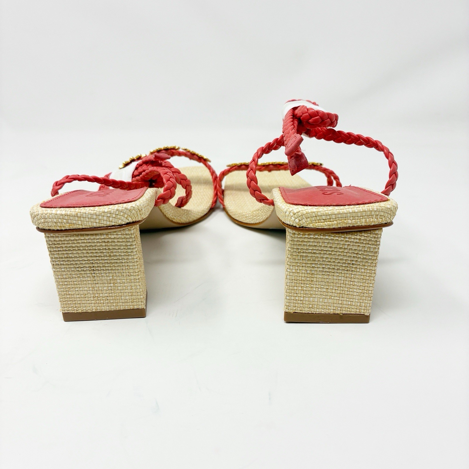 Schutz Hina Coral Block Heel with Daisy Embellishments 6.5 NIB