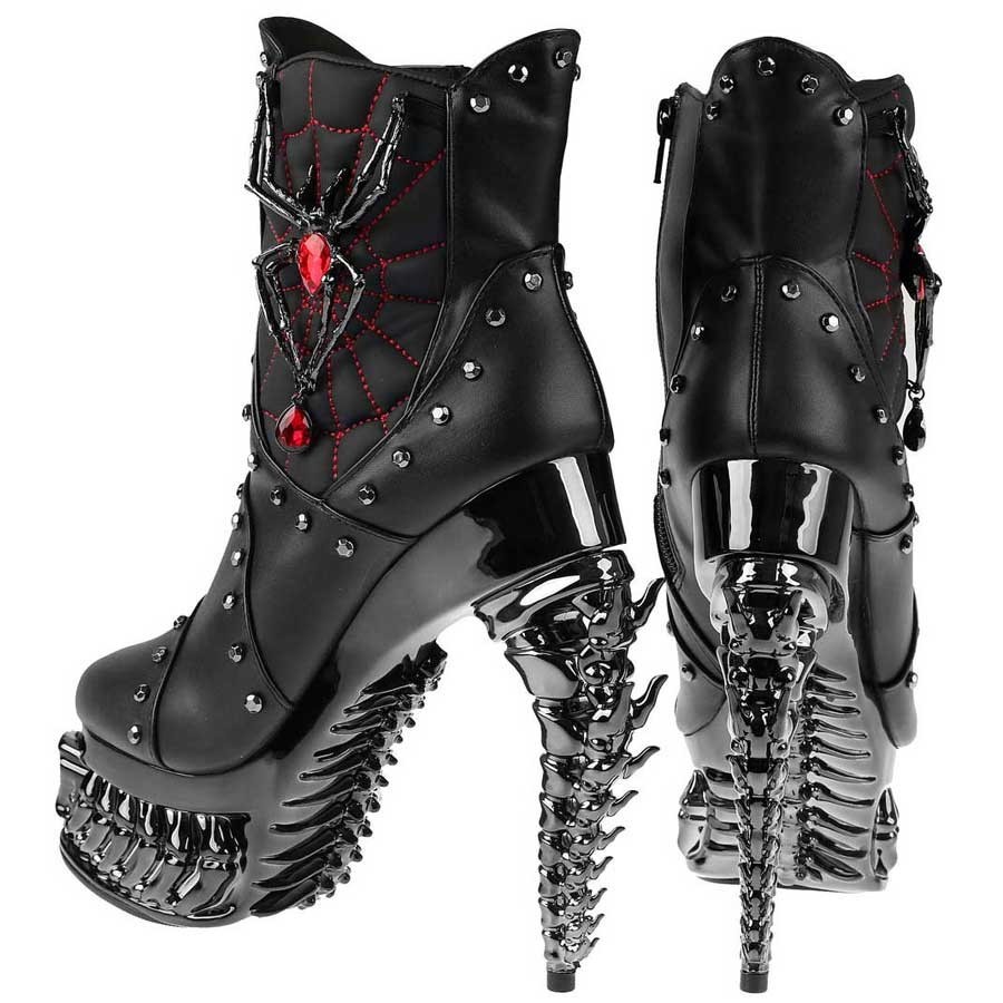 Hades + Alchemy Gothic BLACK WIDOW Ankle Boots 5″ Chrome Dragon Heel 6-12 NIB