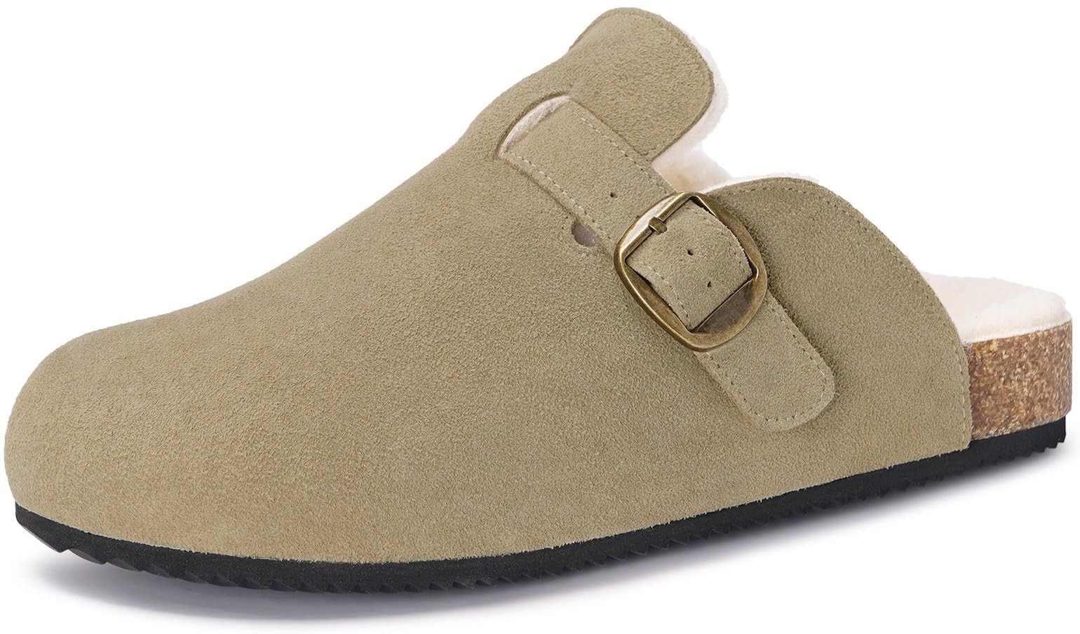 Mens Womens Fur Lined Clogs Suede Slip on Mules Warm 11 Women/10 Men, Beige