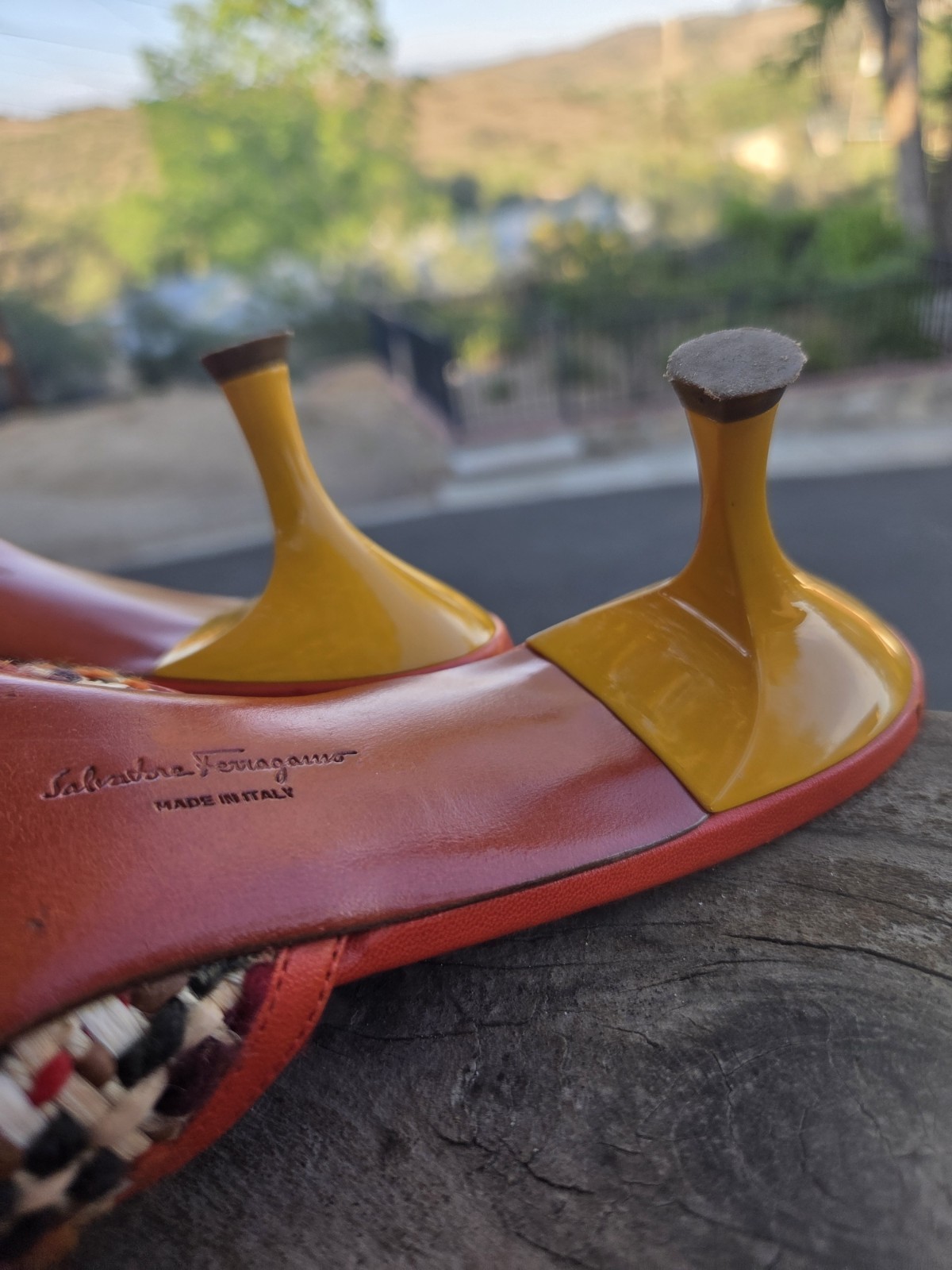 Salvatore Ferragamo Woven Leather Slide Sandals Orange Multicolor 8.5B