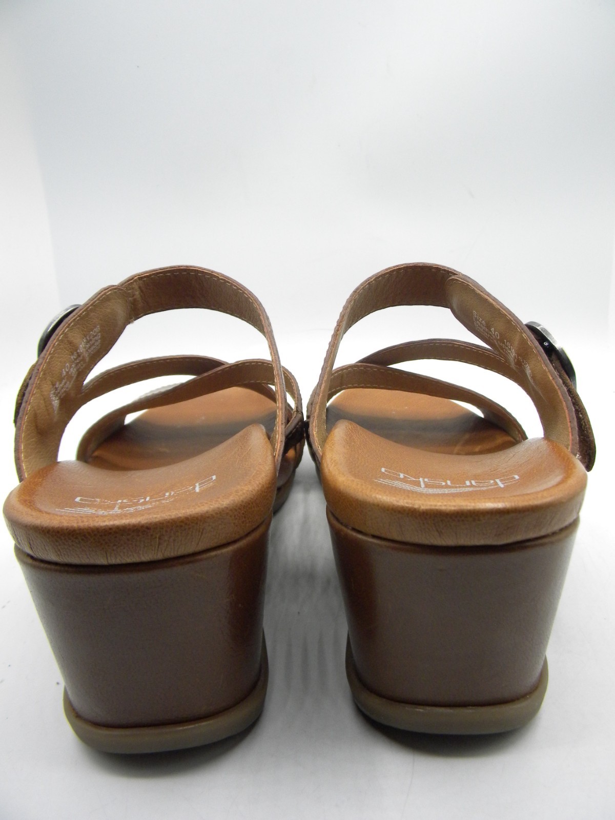 DANSKO Ana Brown Leather Wedge Heel Strappy Slide Sandals Size 40 Display