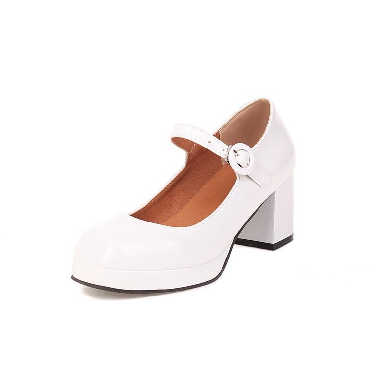 L Womens Mary Jane Dress Shoes Low Heel Ankle Strap Shiny Leather Wedding Casual