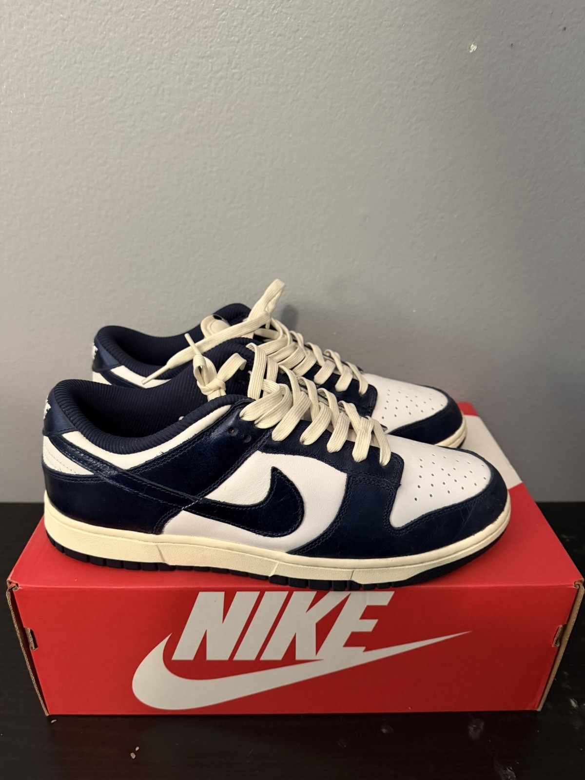 Nike Dunk Premium Low Vintage Navy Colorblock Leather Sneakers FN7197-100