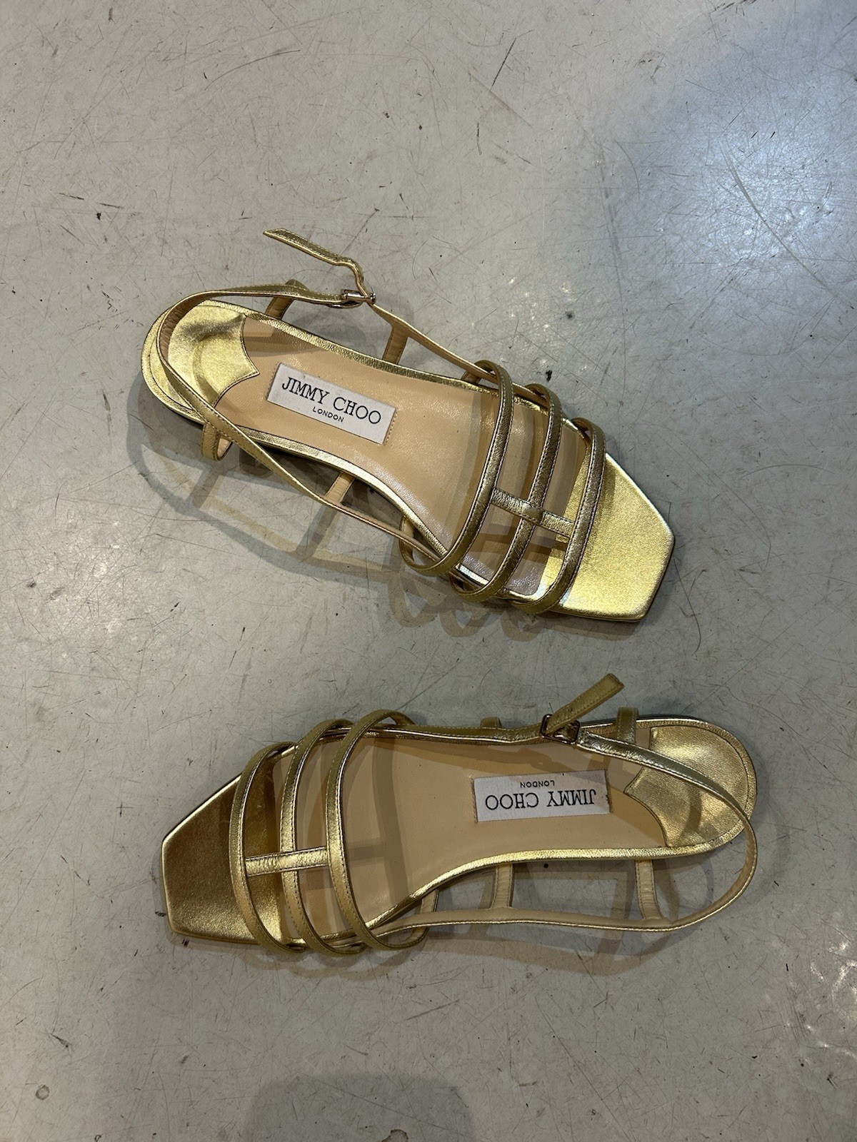 Jimmy Choo Women’s Gold Solid Strappy Buckle Ankle Strap Sandals EU 38.5