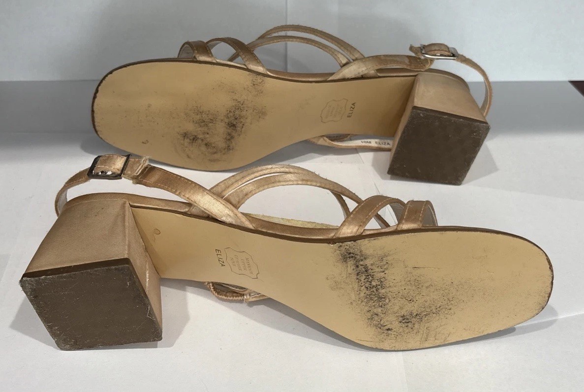 Michaelangelo Davids Bridal GOLD Heels Size 10 Strappy Eliza Handmade Leather