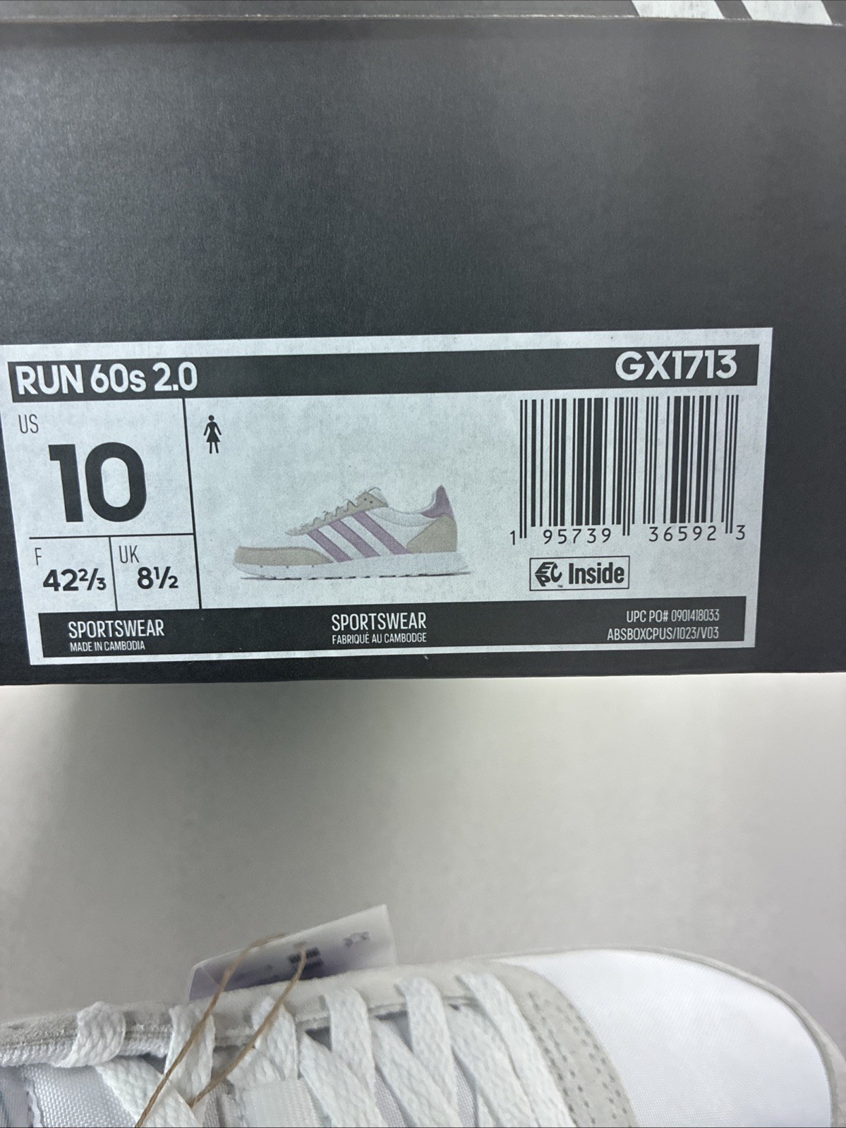 adidas Run 60s 2.0 Women’s 10 White/Purple/Beige Low Top Lace-Up Sneakers GX1713