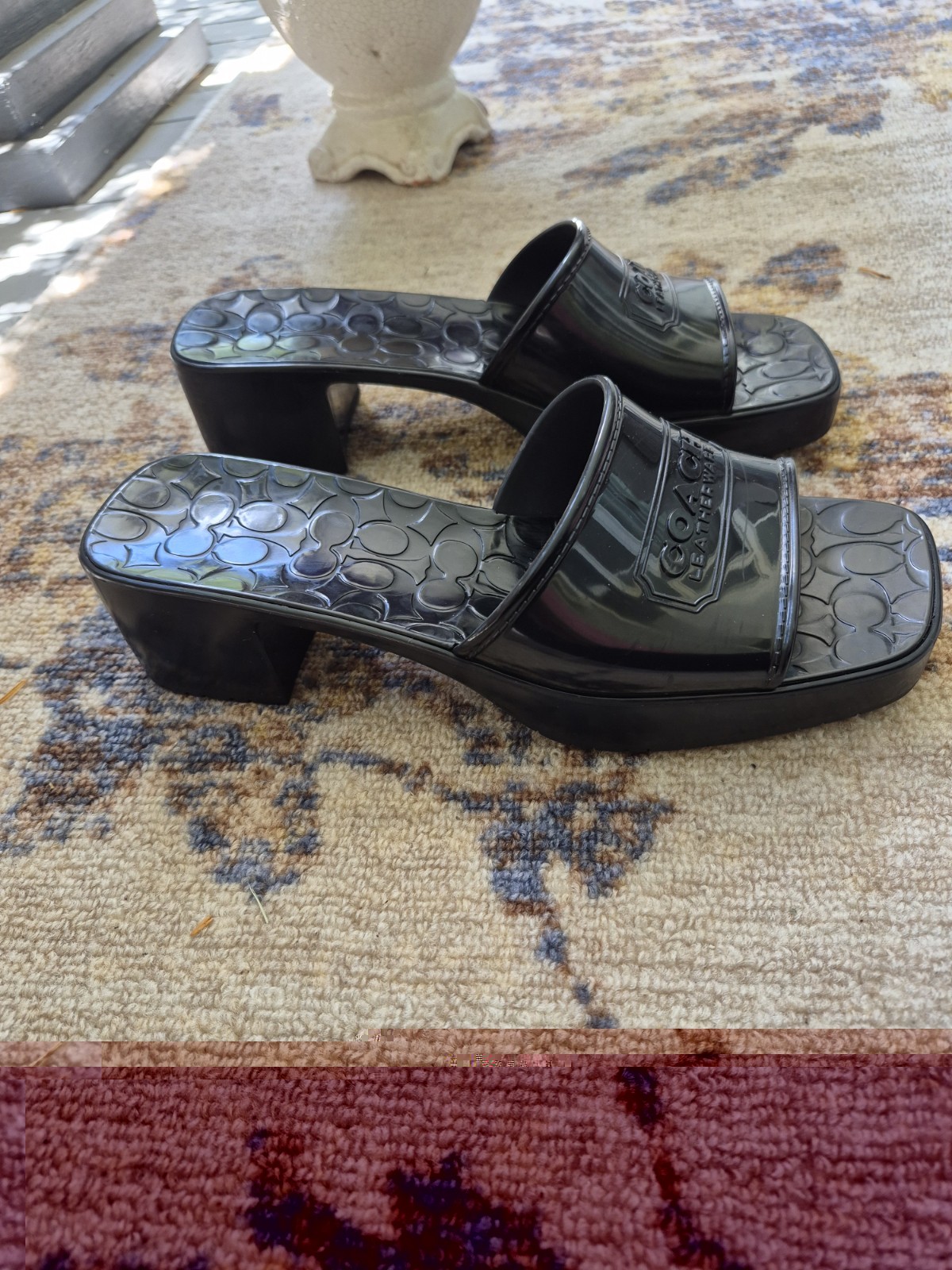 Coach Women’s Black Logo Slide Sandals Slip-On Block Heel Straps US 9 BRAND NEW