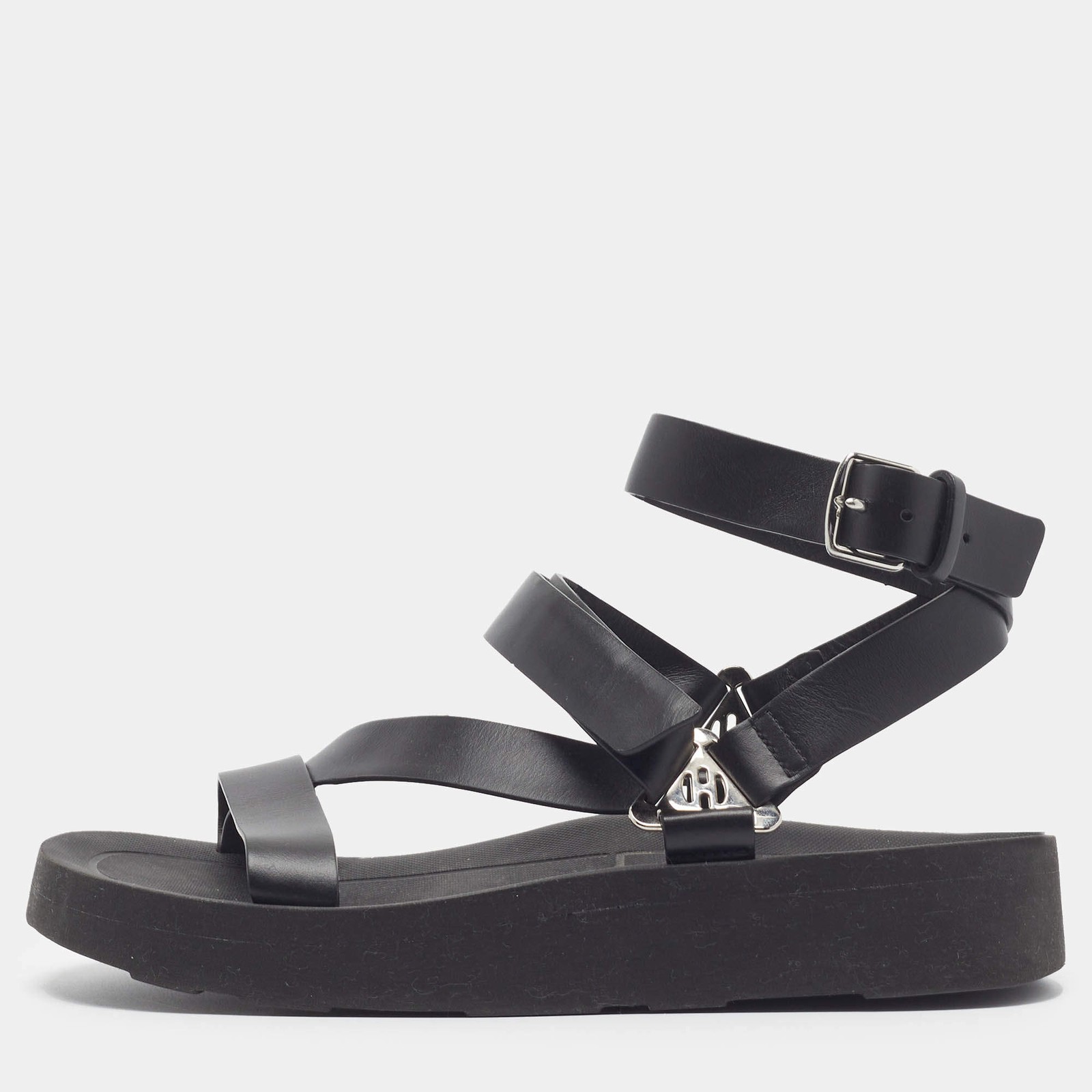 Hermes Galaxy Size 37 Black Leather Ankle Strap Sandals