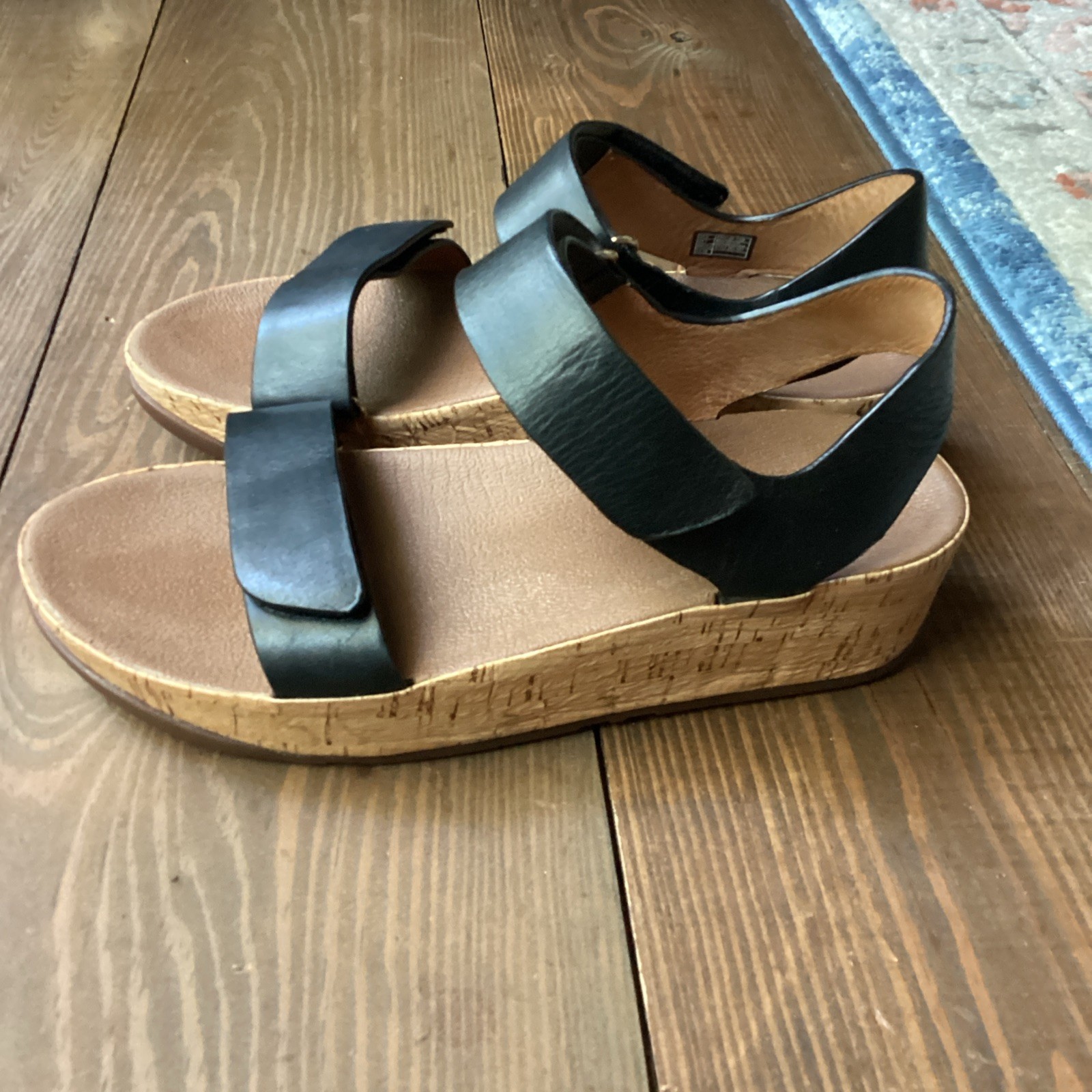 Fit Flop 7 Black Leather & Cork Adjustable Sandals Ankle Strap Classic!