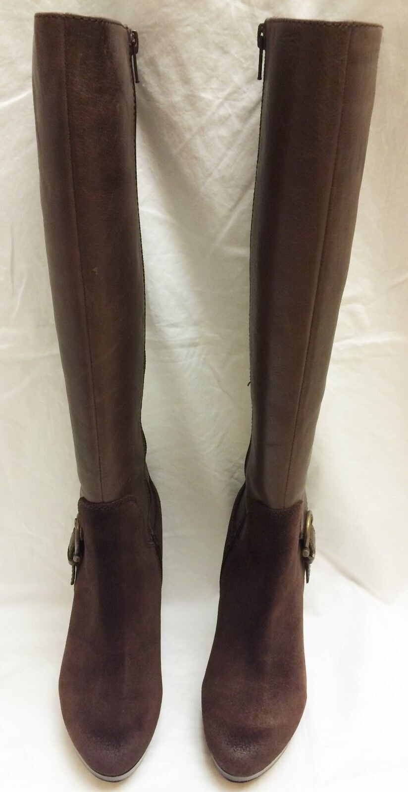Women Shoe Size 5M Nine West Brown Leather/Suede Knee High Boots Side buckle-NEW