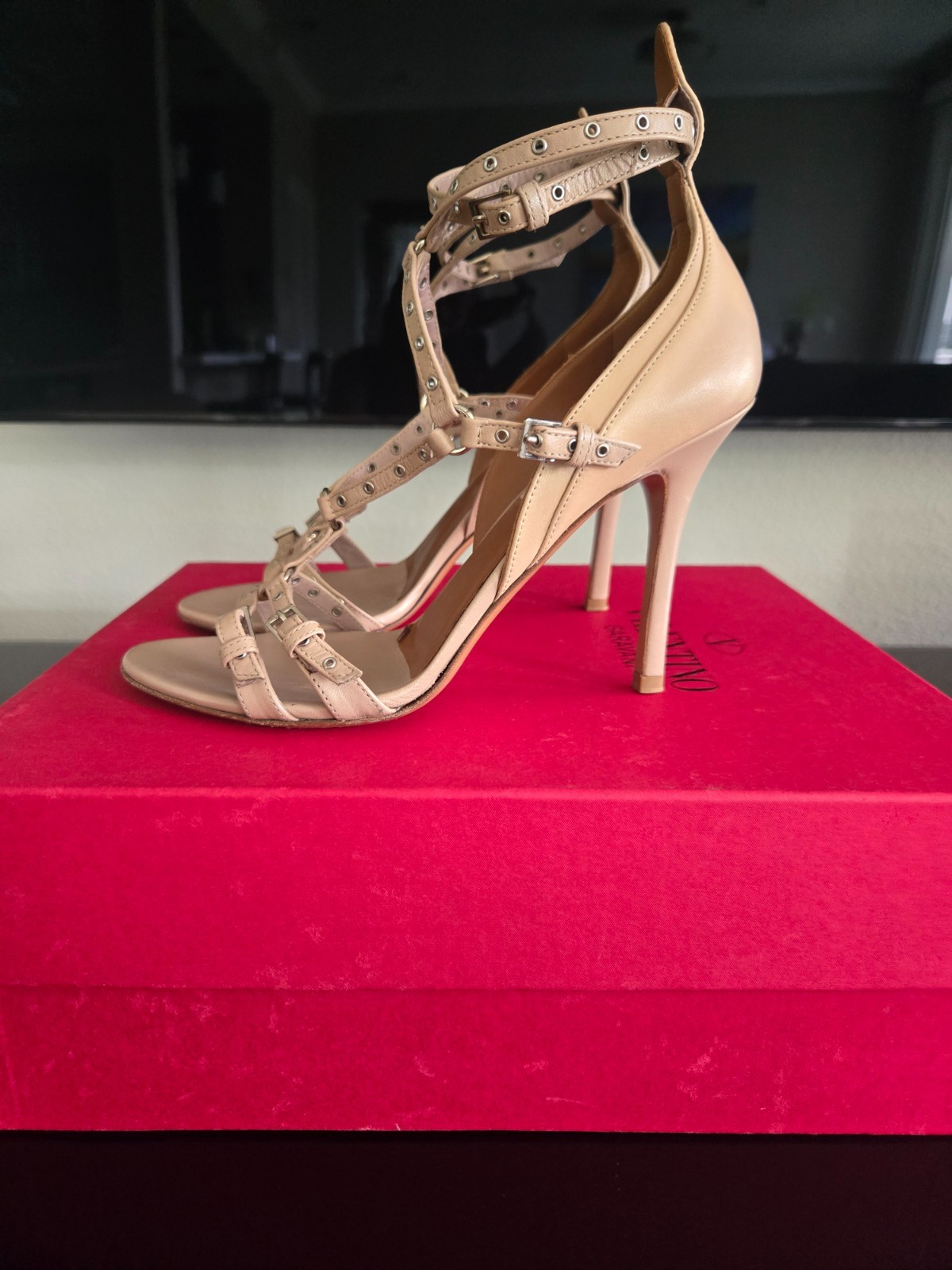Valentino Garavani Cream Poudre Caged Leather Sandals P45 T100 OG Box Sz 36 M