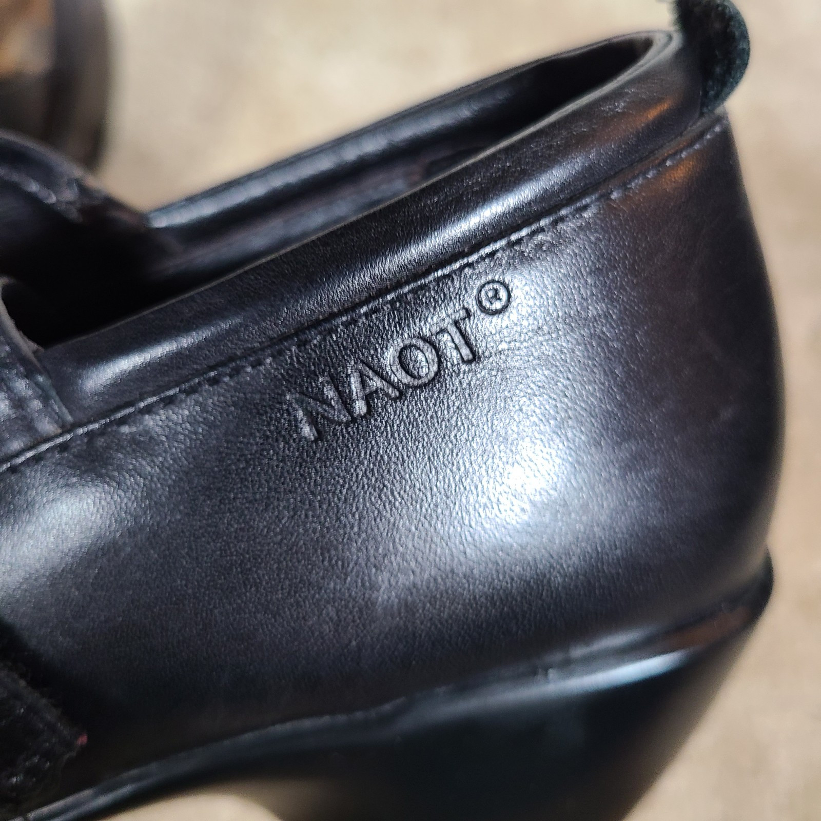 NAOT Black Leather 2″ Wedge Heel Hook & Loop Classy Wedge Shoes EU 37 ~ US 6-6.5